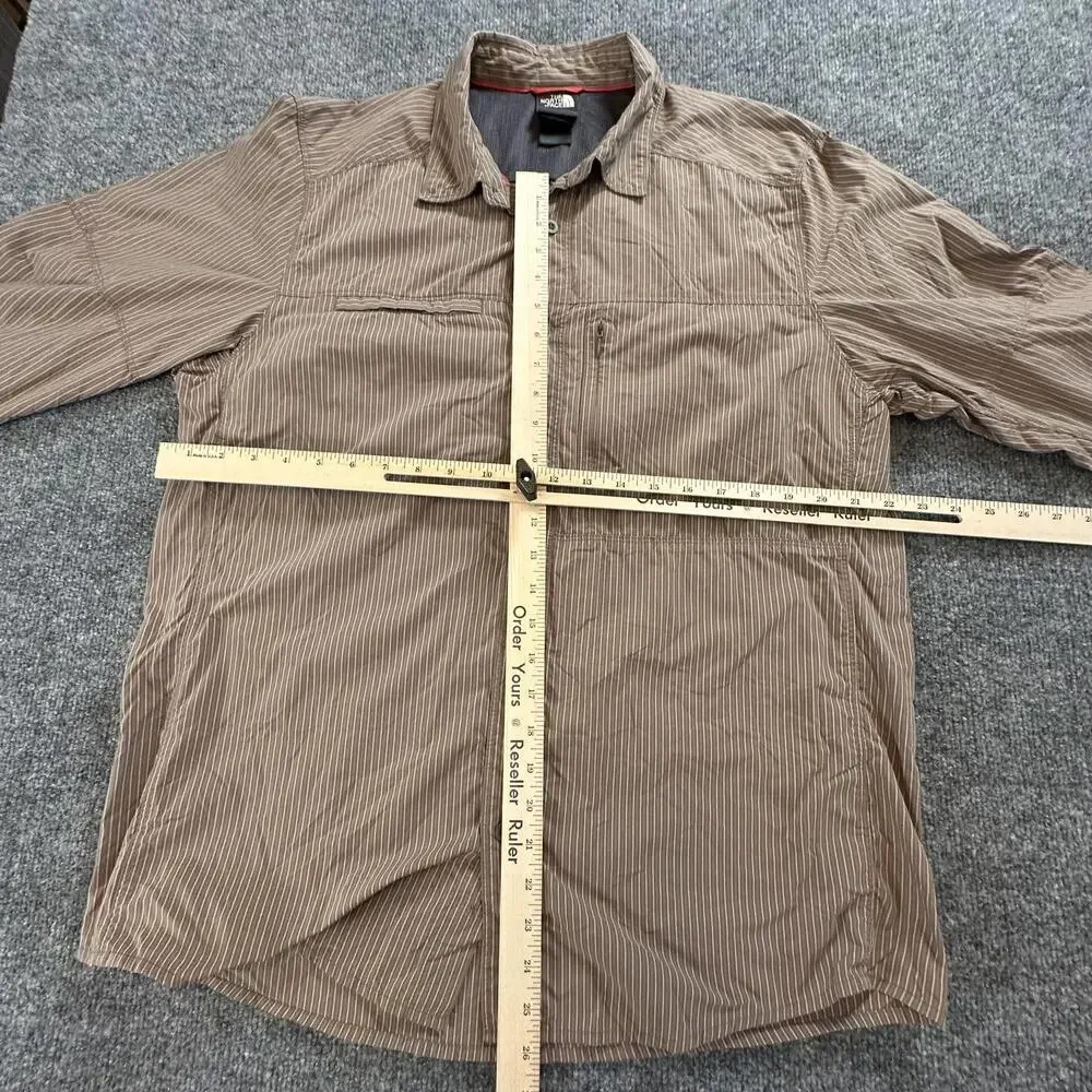 The North Face Mens Striped Nylon Long Sleeve Hiking Shirt Brown Large AJDY